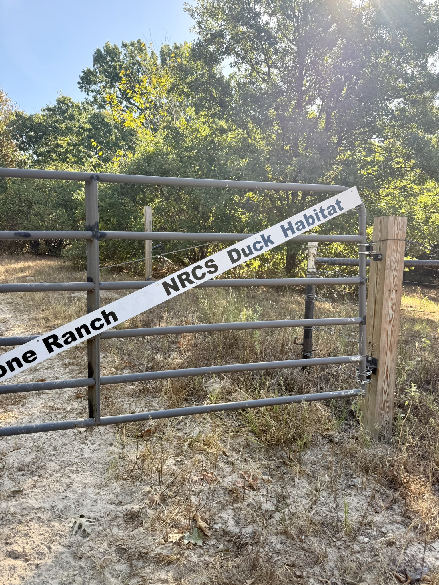 Rolling Stone Ranch entrance gate identifying the NRCS duck habitat area